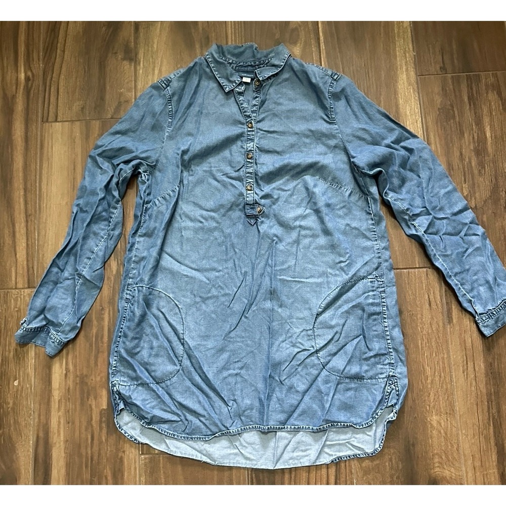 J. Jill Denim Lyocell Tunic Shirt Womens Medium Tall Blue Long Sleeve Pocket Top